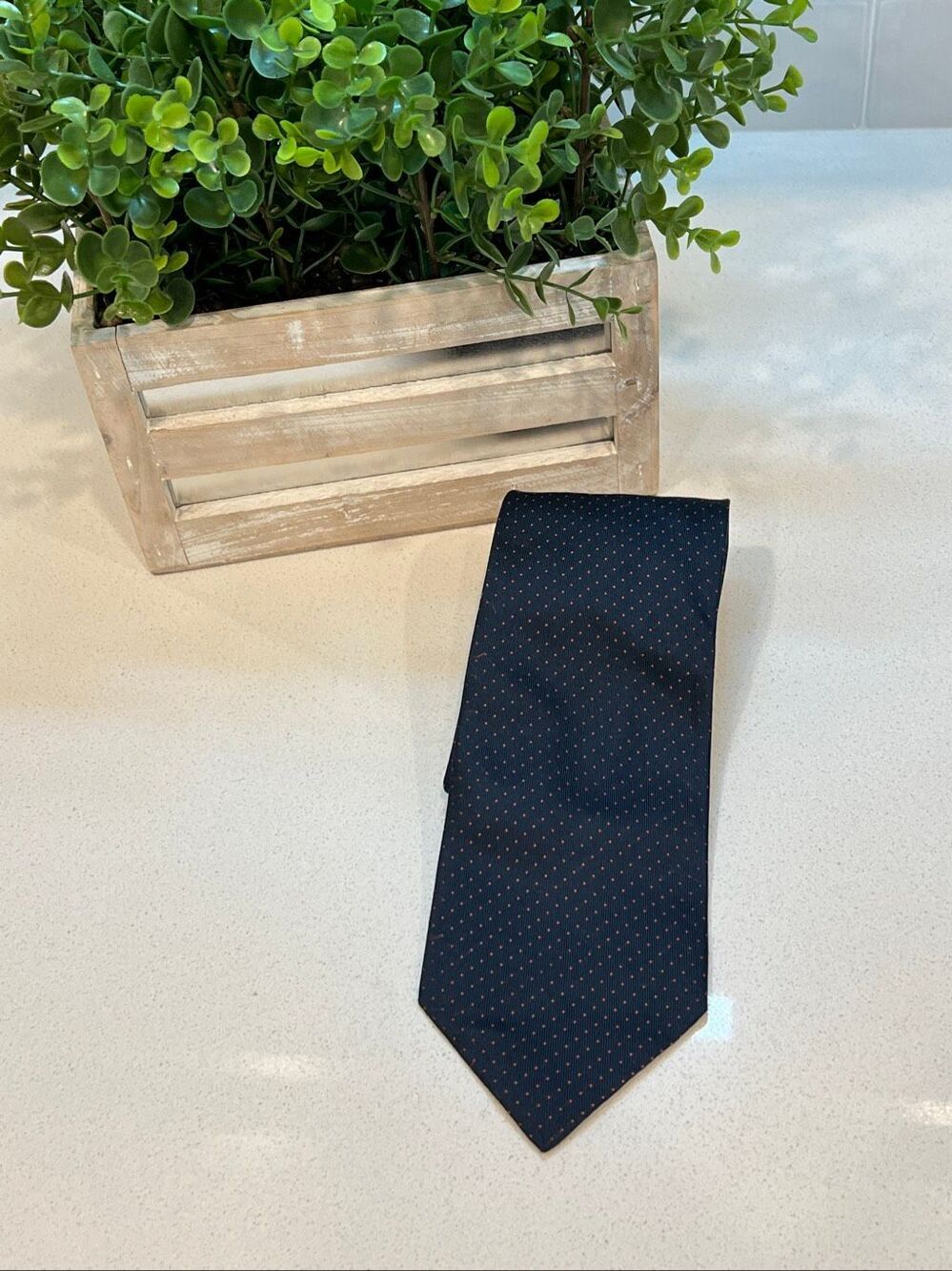 Tino Cosma Men's 100% Silk Dotted Embroidered Made In Italy Necktie Navy Orange